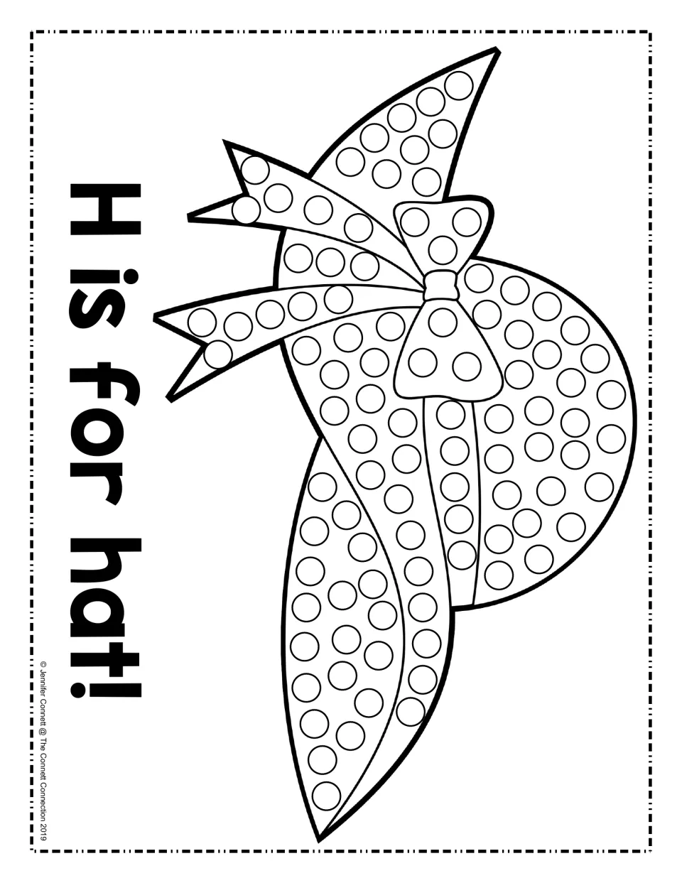 H is for hat: students dab paint into each circle on a hat with a ribbon bow, linking the letter H to its beginning sound