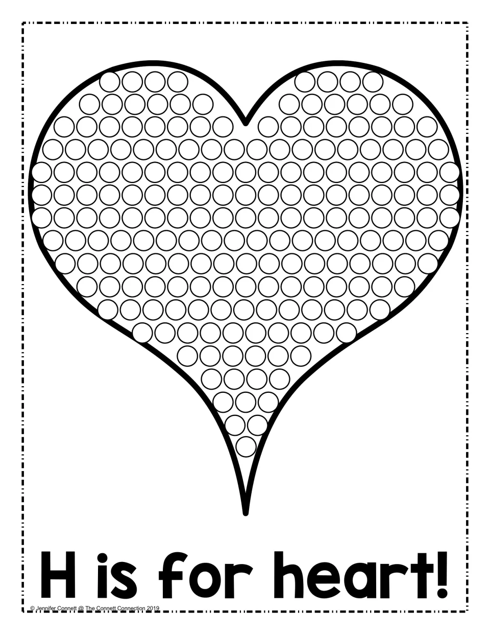 H is for heart: a large heart filled with circles for students to dot with paint while linking the letter H to its sound