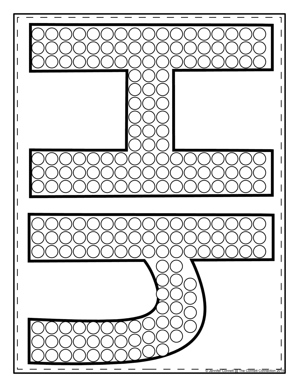 Uppercase H and lowercase h shown sideways on one page, each filled with circles for dot painting both letter forms