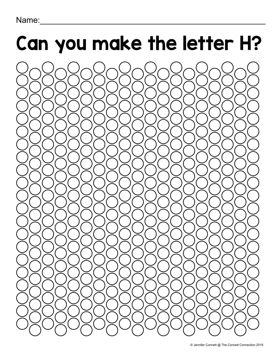 Can you make the letter H? Students dot only the circles needed to form a capital H on a field of blank circles