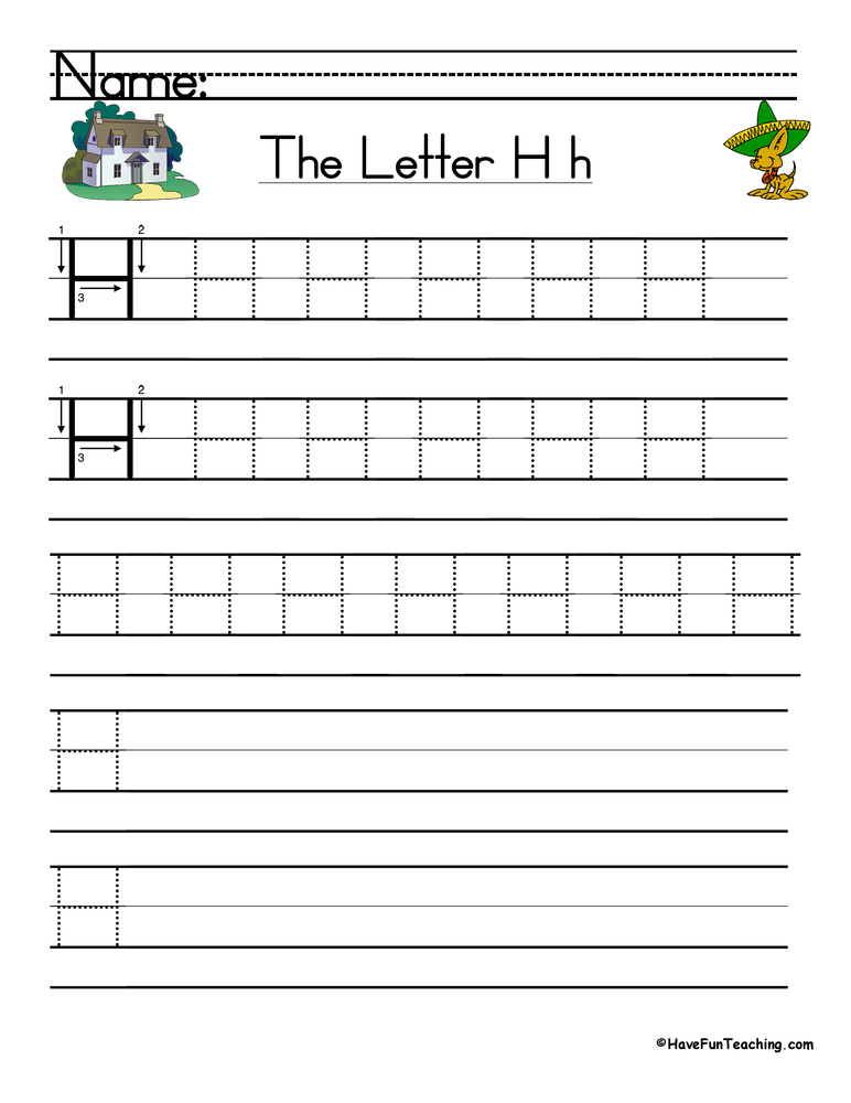 Letter H Handwriting Practice Worksheet by Teach Simple