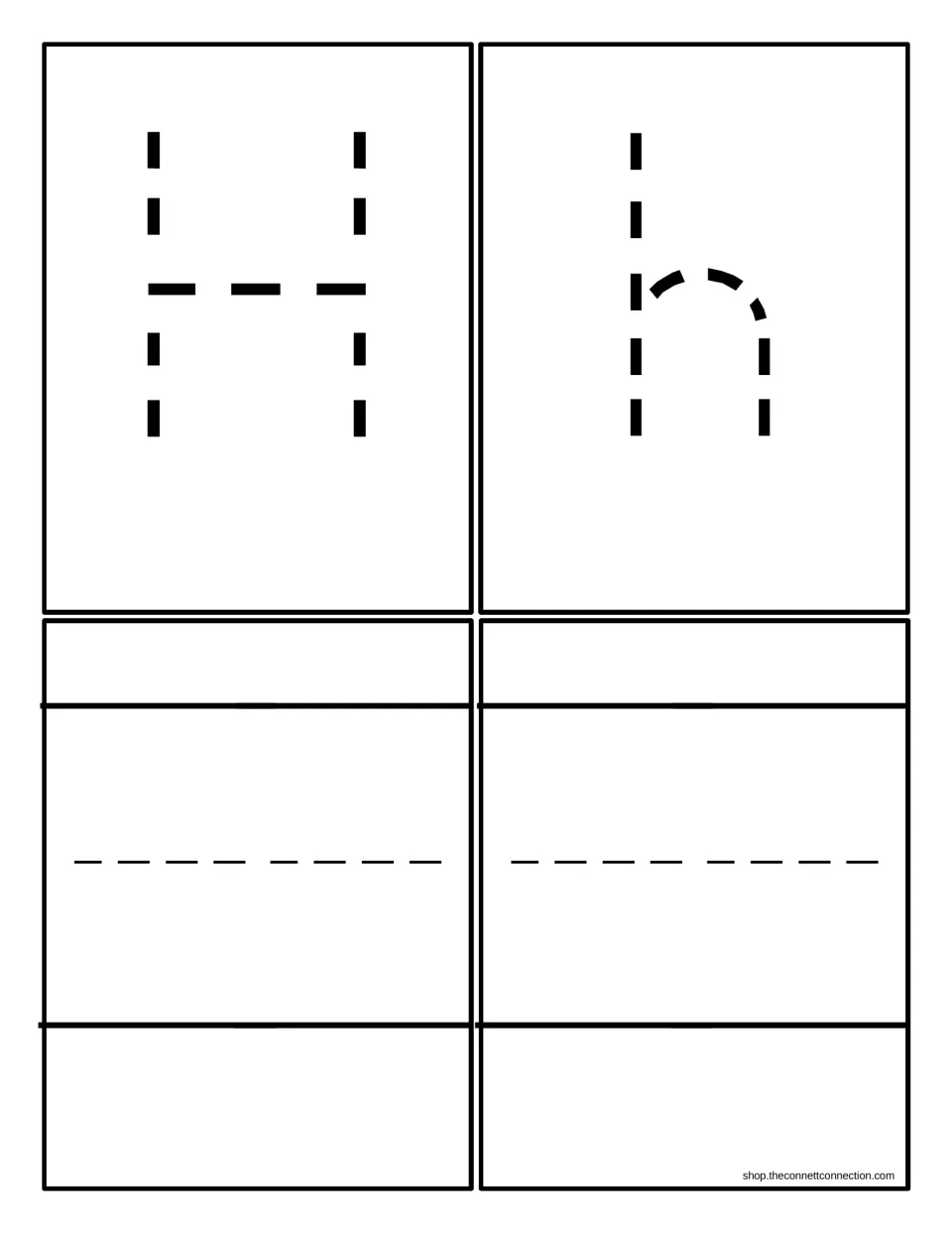Letter H tracing cards: a dotted capital H and a dotted lowercase h, plus two blank handwriting-line cards