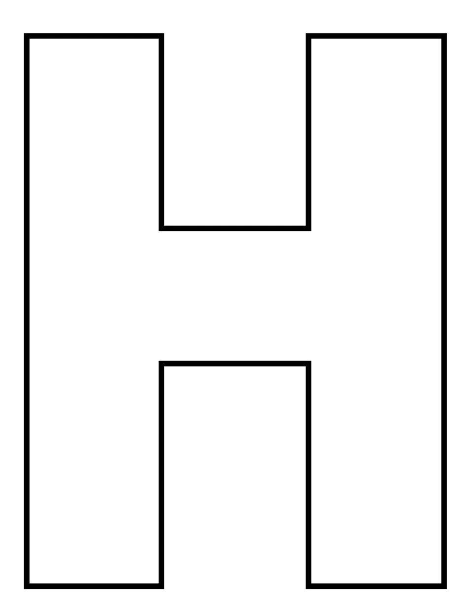 Uppercase H outline in large block form with straight edges, for students to trace, color or fill with craft materials