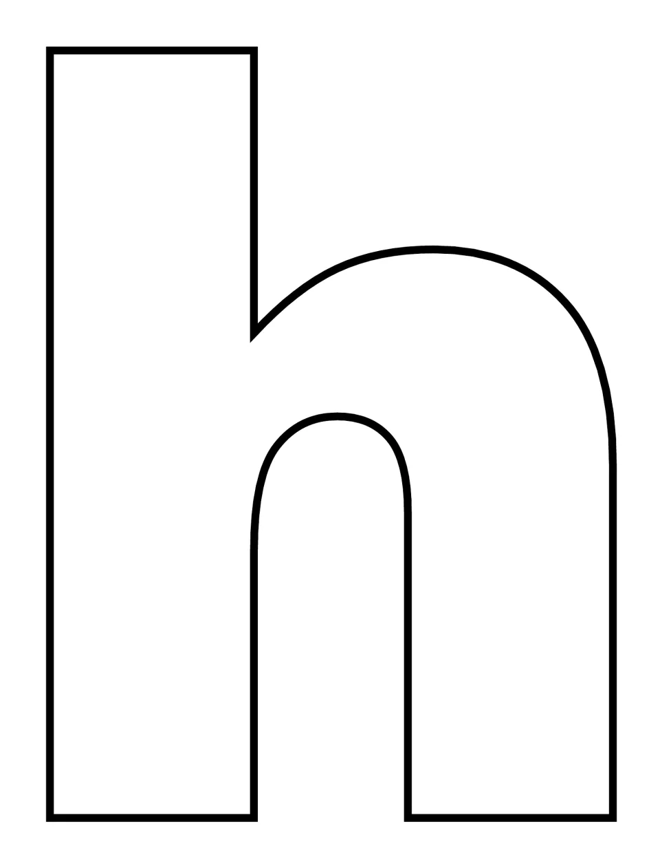 Lowercase h outline in large block form: students decorate the letter with collage materials to practise letter recognition