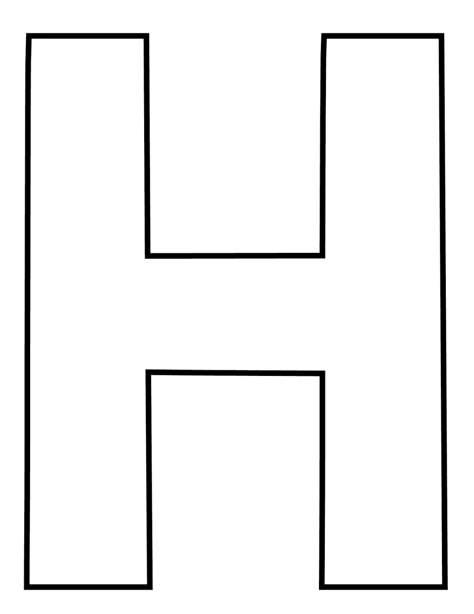 Uppercase H outline in a hand-drawn style, a second version for students to color, paint or cover with torn paper