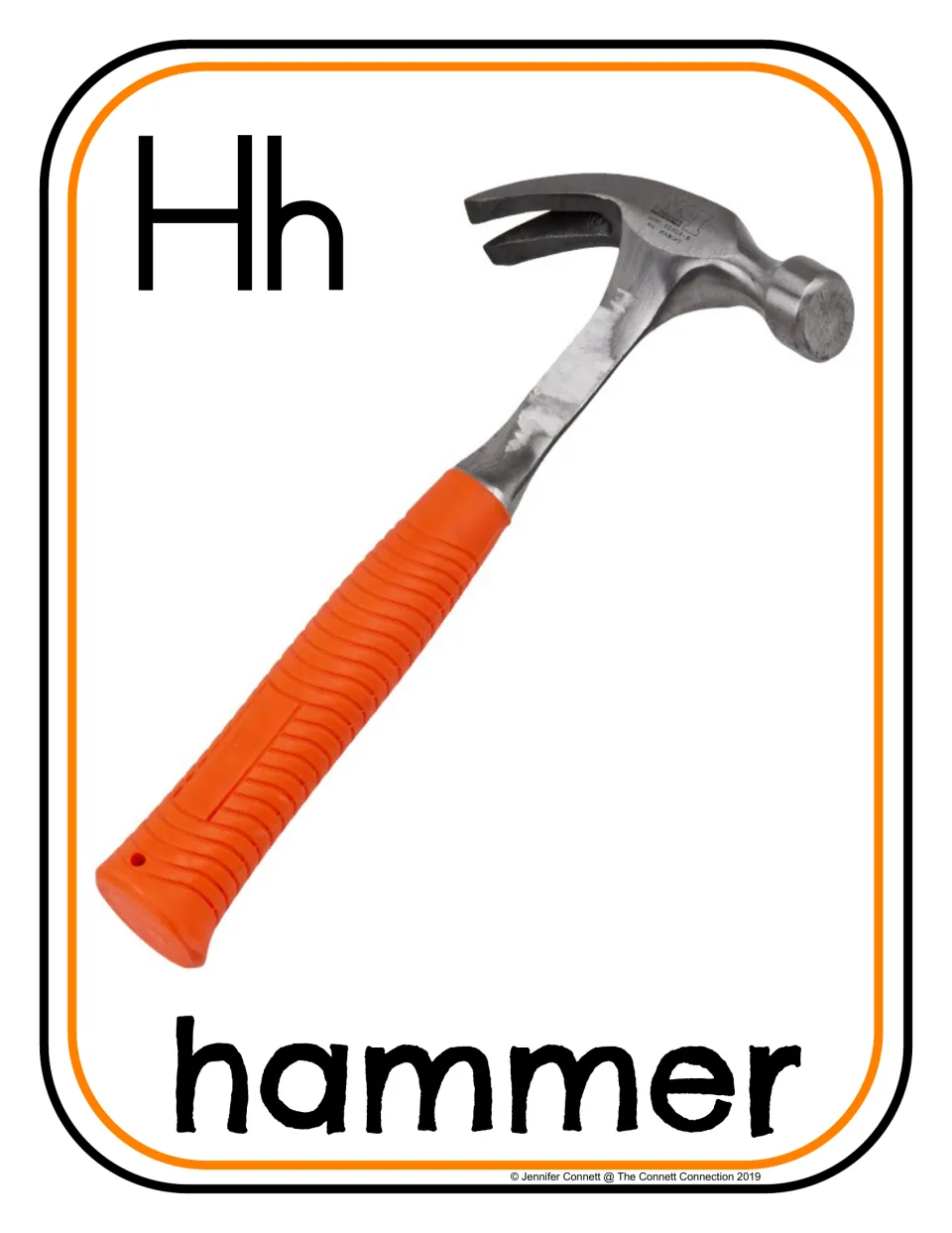 Letter H photograph poster/card 2 of 20, showing uppercase H, lowercase h, and a hammer labeled 'hammer'