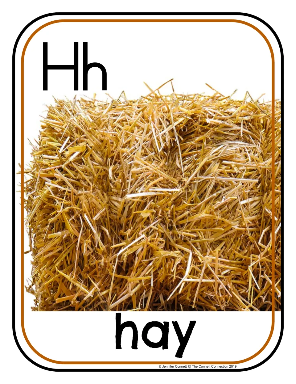 Letter H photograph poster/card 5 of 20, showing uppercase H, lowercase h, and a bale labeled 'hay'