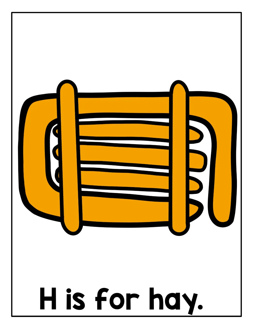 Letter H mat, 'H is for hay.': students press playdough onto an orange hay bale tied with two bands to hear initial /h/