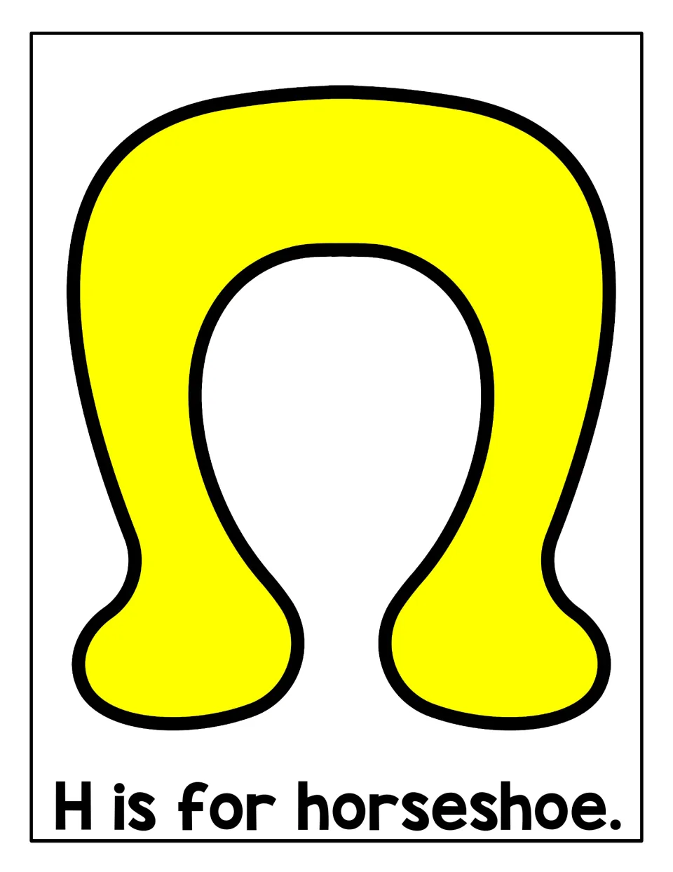 Letter H mat, 'H is for horseshoe.': students roll playdough snakes to fill a large yellow horseshoe shape