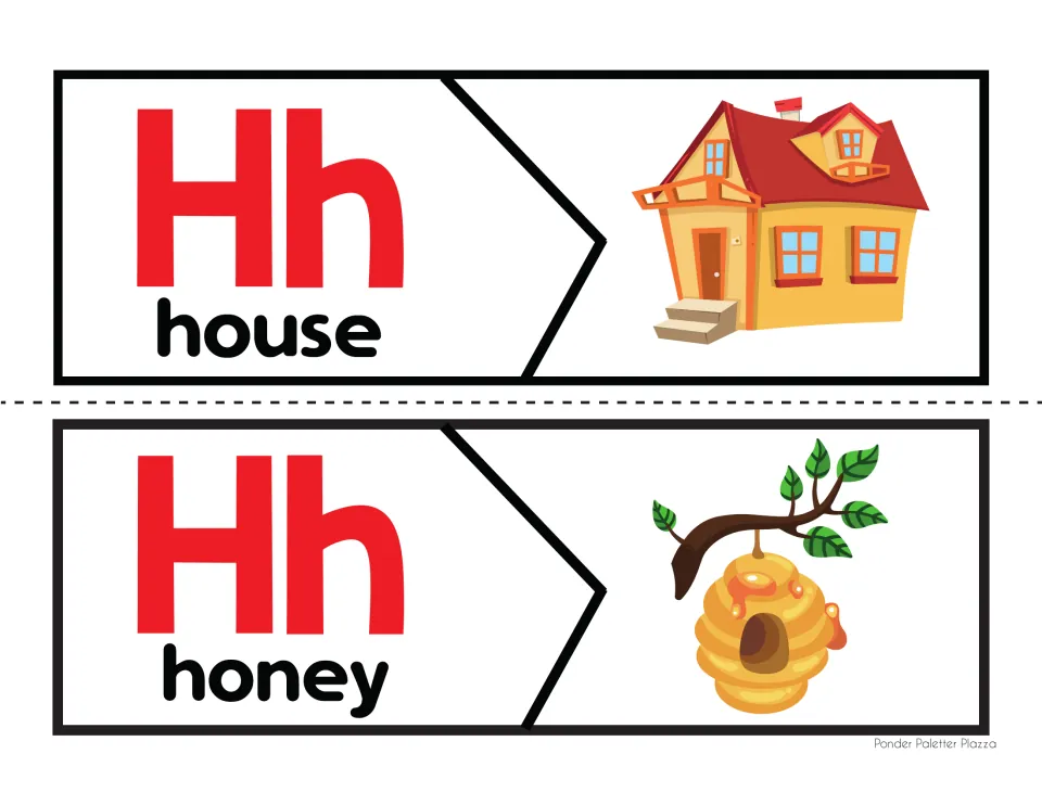 Initial /h/ sound puzzles: students connect Hh word halves for house and honey to their picture halves