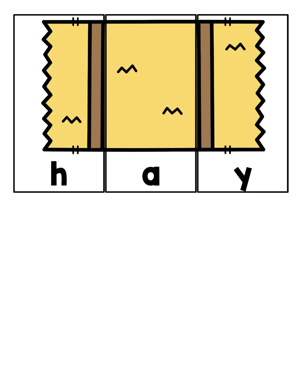 H word hay: students put three letter strips of a hay bale picture back in order to spell h-a-y