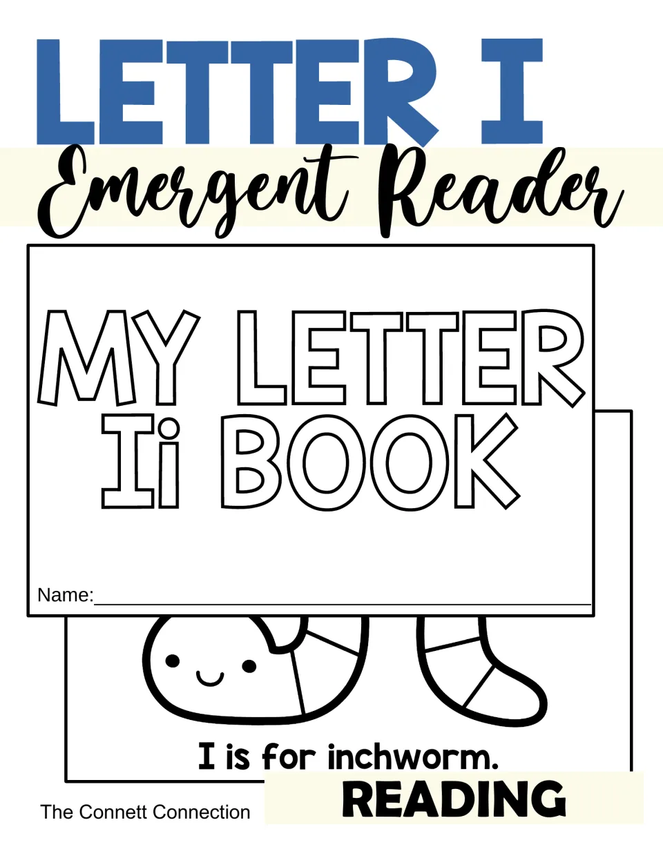 Letter I Emergent Reader cover showing the My Letter Ii Book front page with a name line and the line I is for inchworm