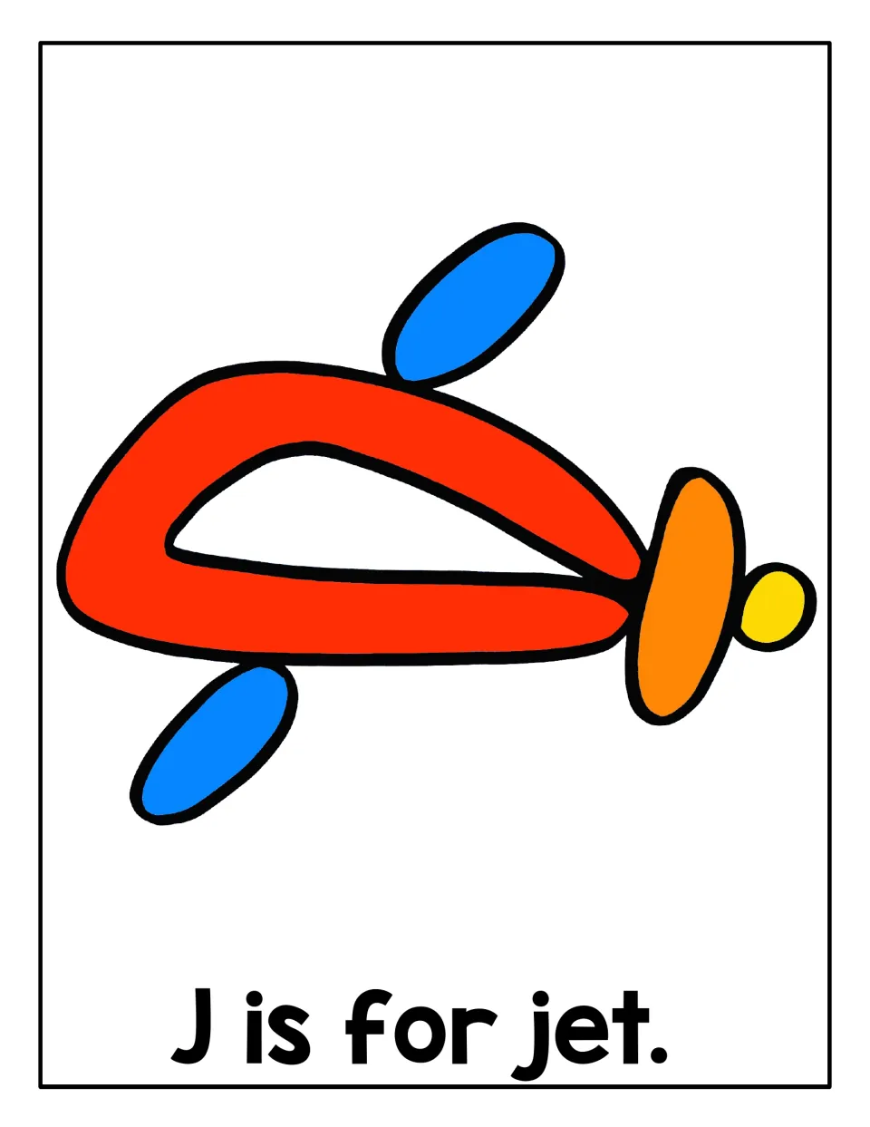Letter J mat, "J is for jet": students press dough onto a red jet with blue wings to link J to its starting sound