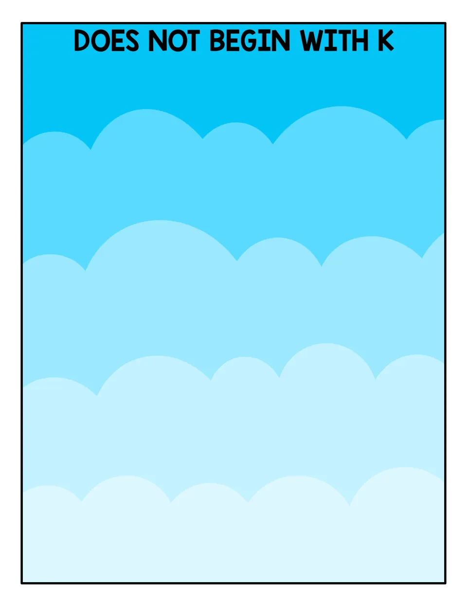 Does Not Begin With K sort mat on a cloudy sky for kite picture cards whose names start with a sound other than /k/