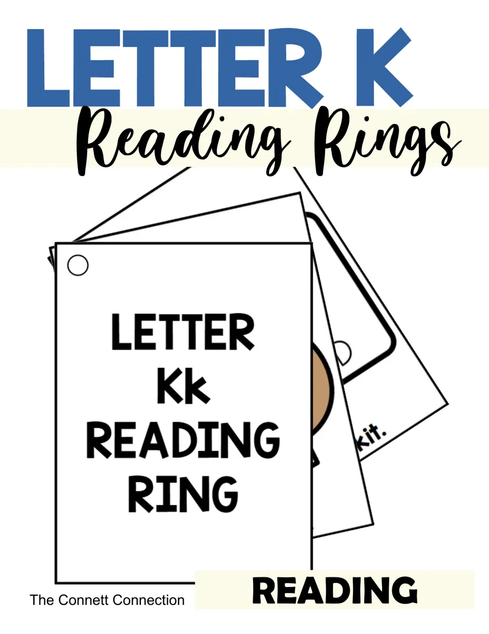 Letter K Reading Rings cover: a fanned stack of hole-punched picture cards topped by a Letter Kk reading ring title card
