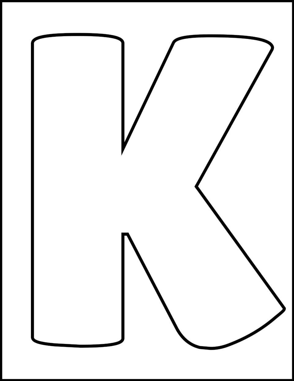 Letter K bubble outline: one large blank uppercase K filling the whole page for students to color in