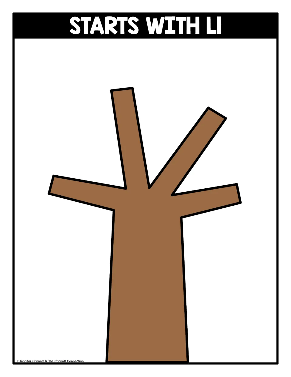 Starts With Ll sorting mat: a bare brown tree where students place fall leaf cards whose pictures begin with /l/