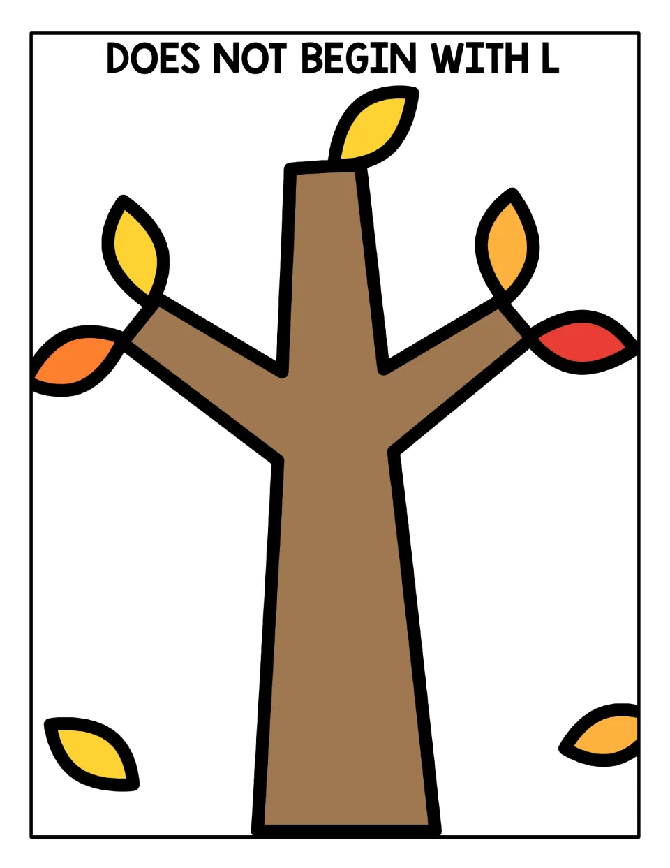 Does not begin with L sorting mat: a fall tree where students place leaves whose picture names start with other sounds