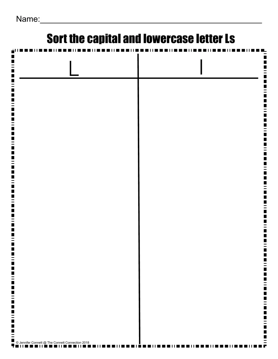 Capital and lowercase L sort: students sort letter Ls under the headings capital L and lowercase l