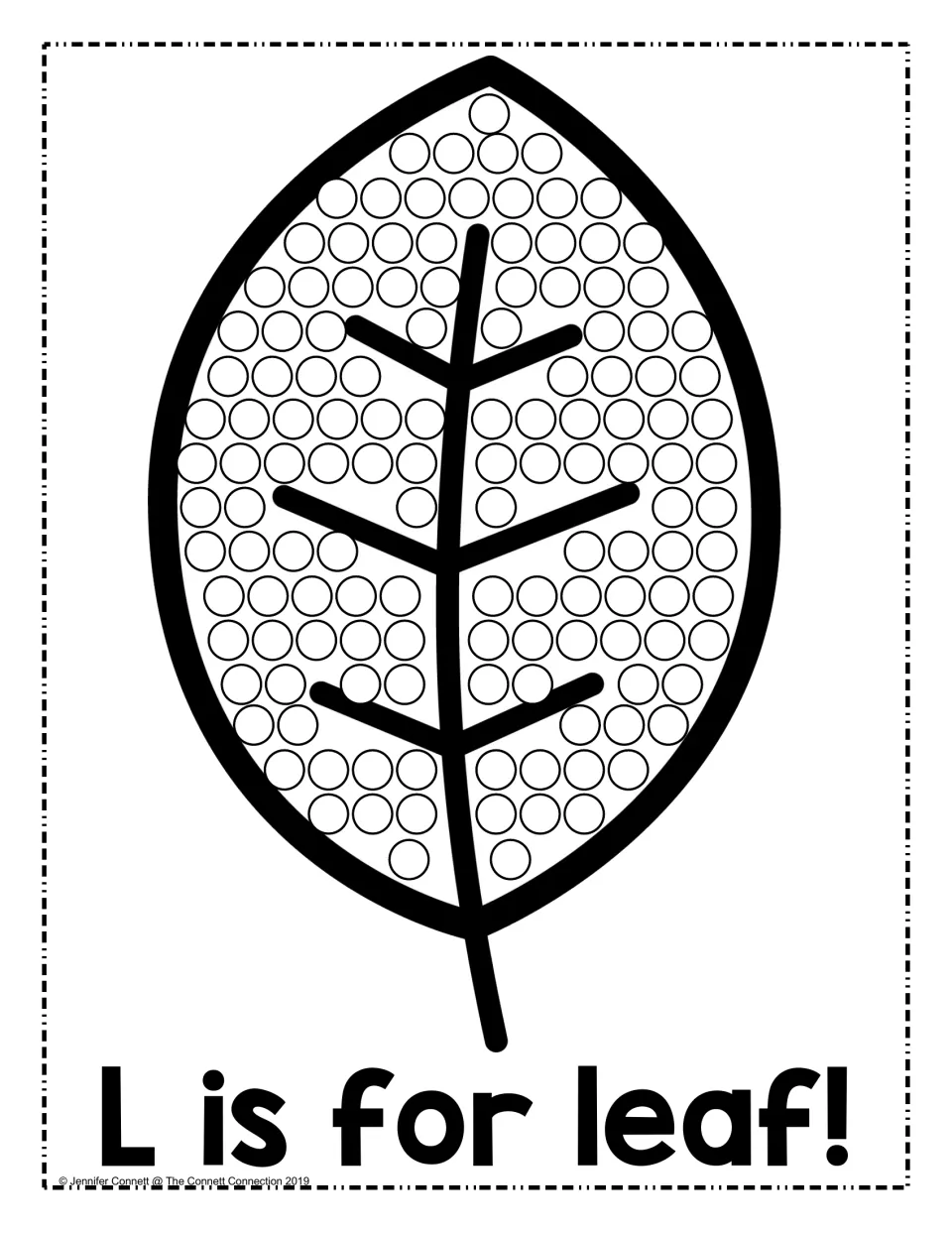 L is for leaf: students dab a dot marker in each circle on a large veined leaf to practise the letter L sound