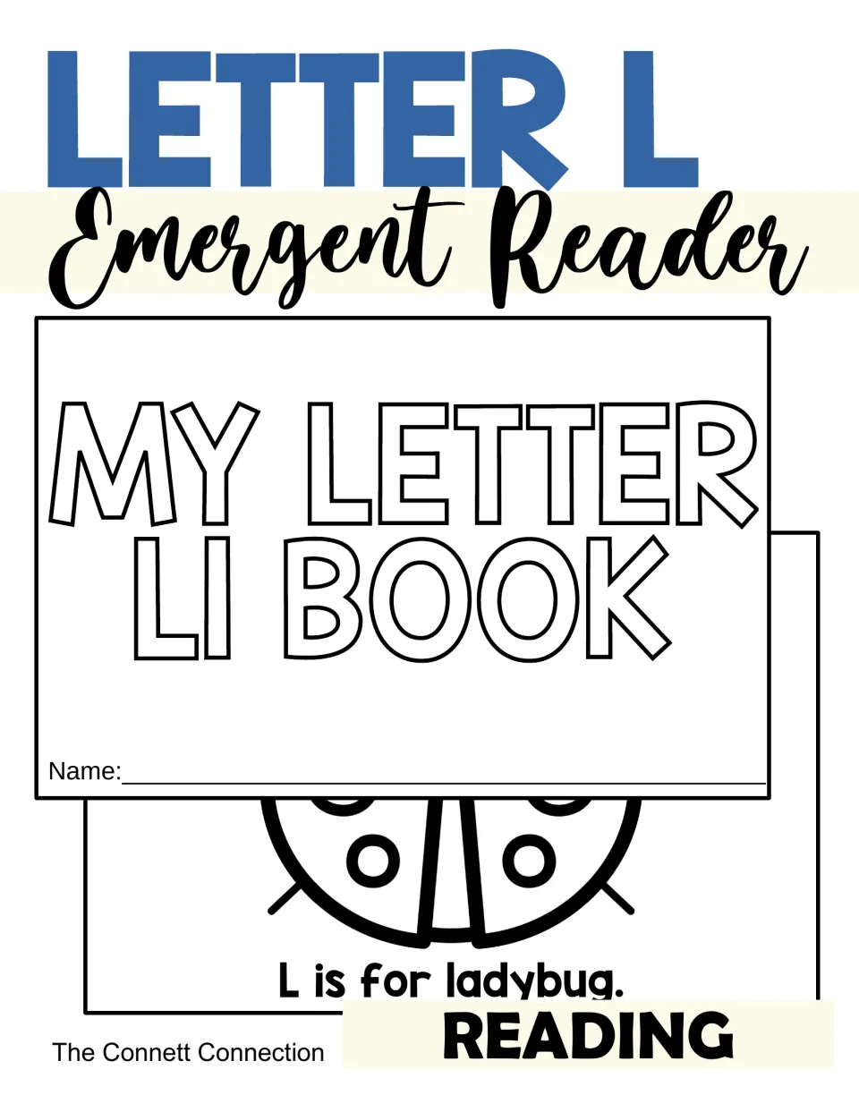 Letter L Emergent Reader cover showing the My Letter Ll Book title page with a ladybug and the sentence L is for ladybug