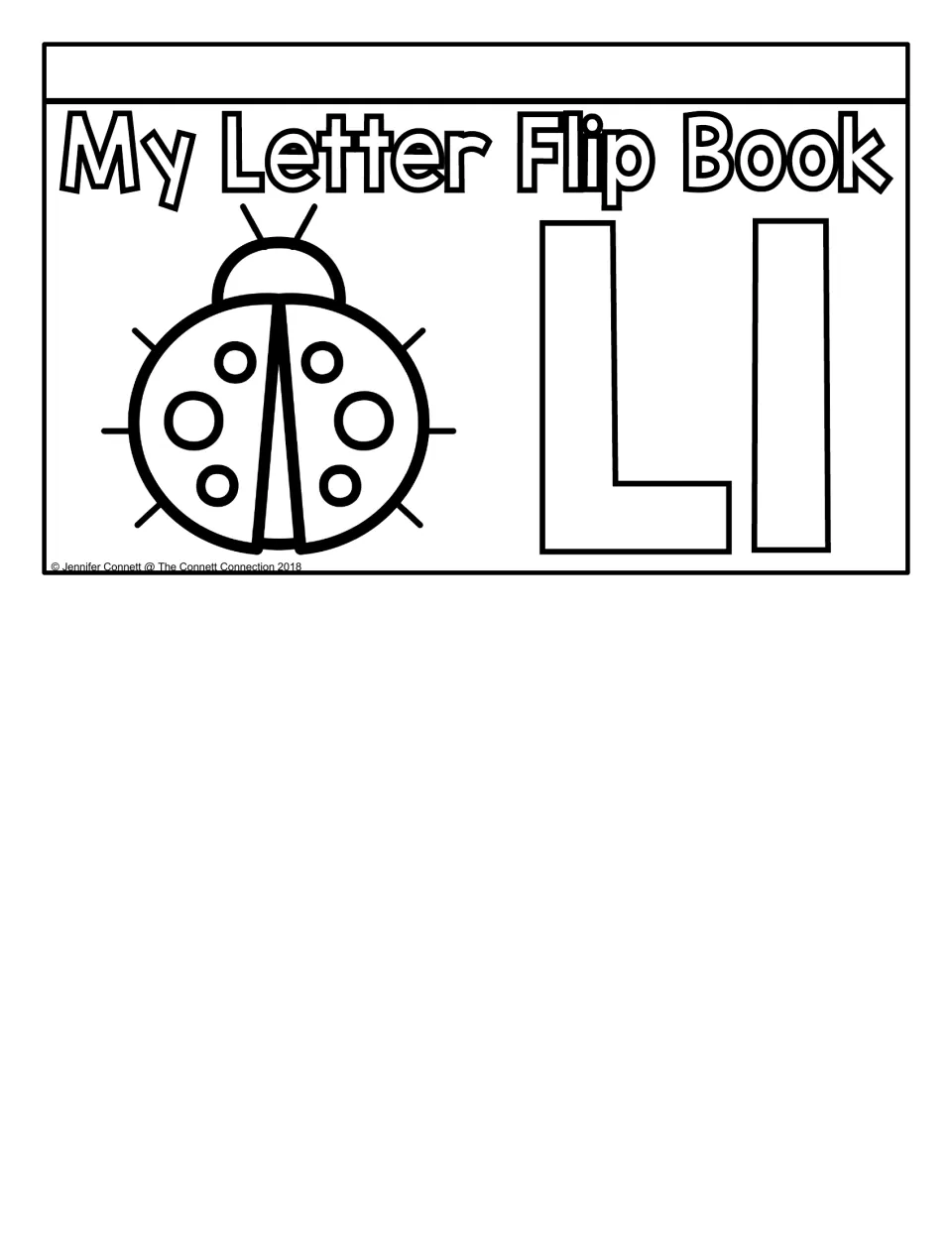 Cover flap titled My Letter Flip Book with a ladybug and outlined capital and lowercase Ll for students to color