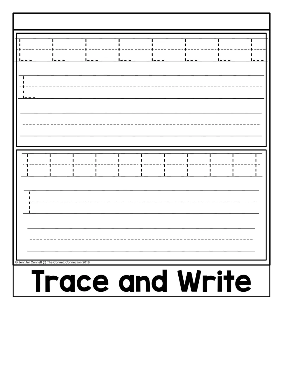 Trace and Write: handwriting practice where students trace a row of dotted capital L and lowercase l, then write their own