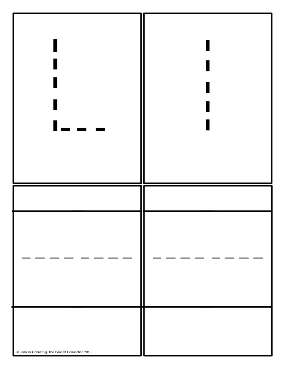 Letter L cards: a dotted capital L and a dotted lowercase l to trace, plus two blank cards for writing the letter freehand
