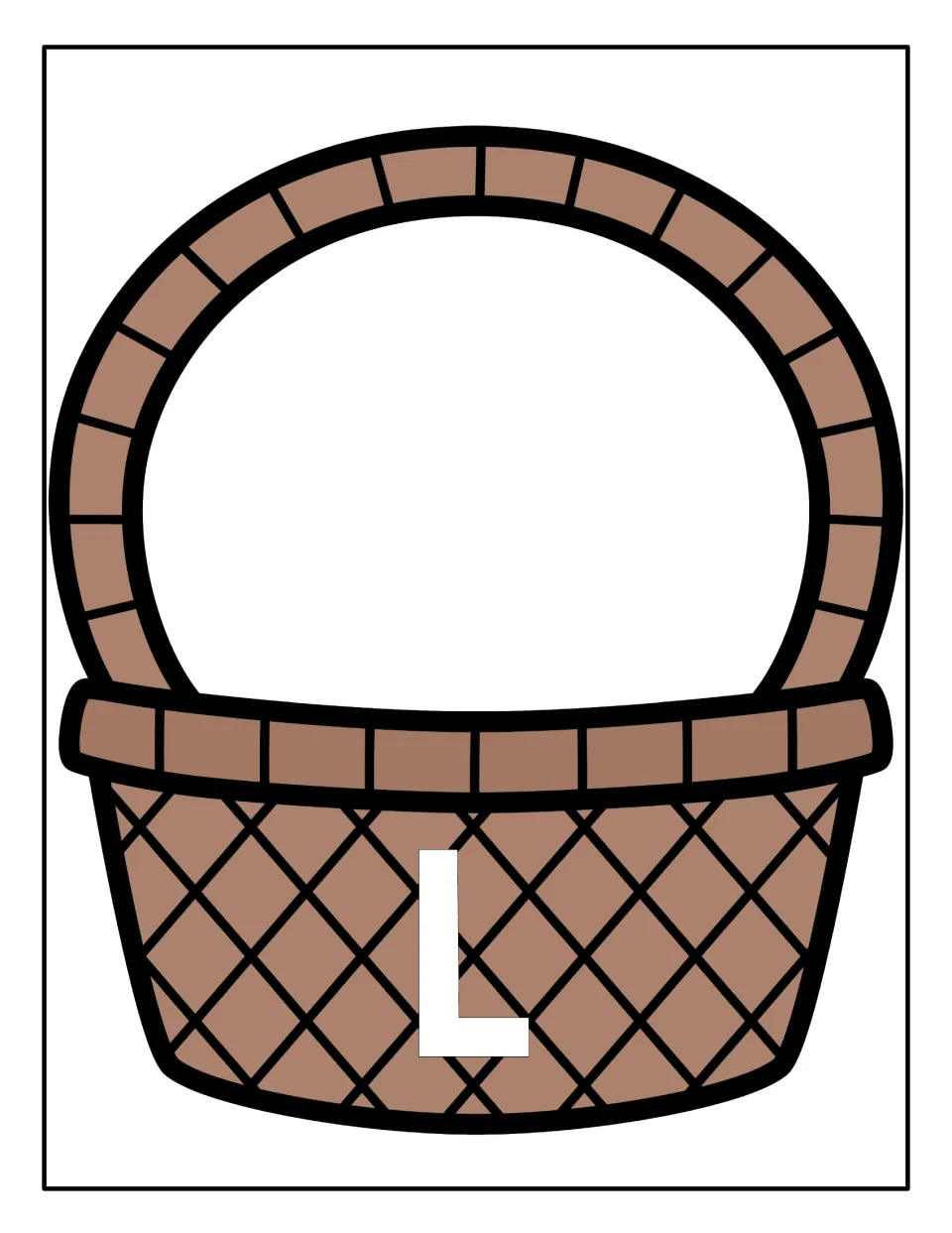 Capital L sorting mat: a brown basket marked L where students place every fruit card showing an uppercase L