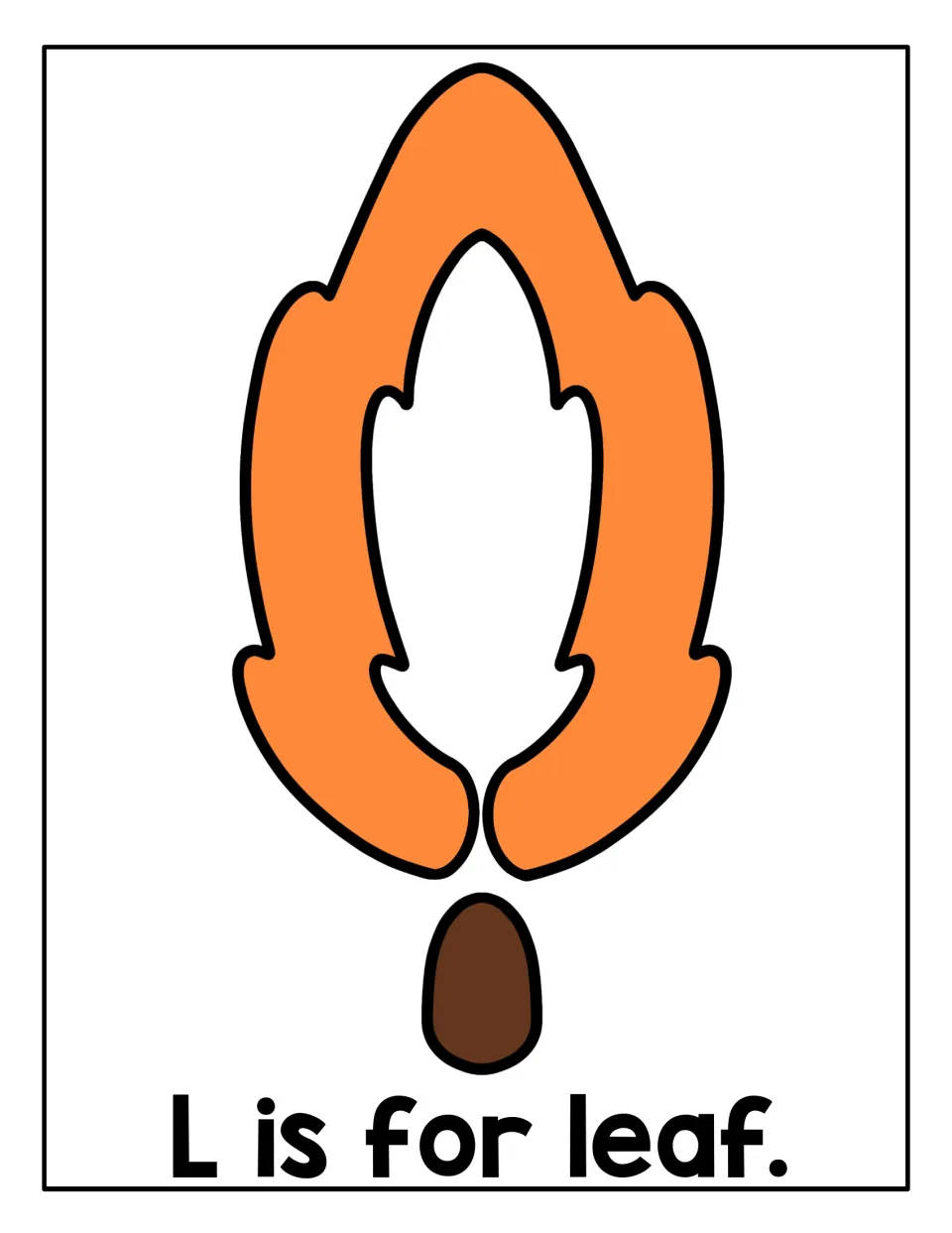 L is for leaf: students press playdough into an orange leaf outline with a brown stem to practise the letter L sound