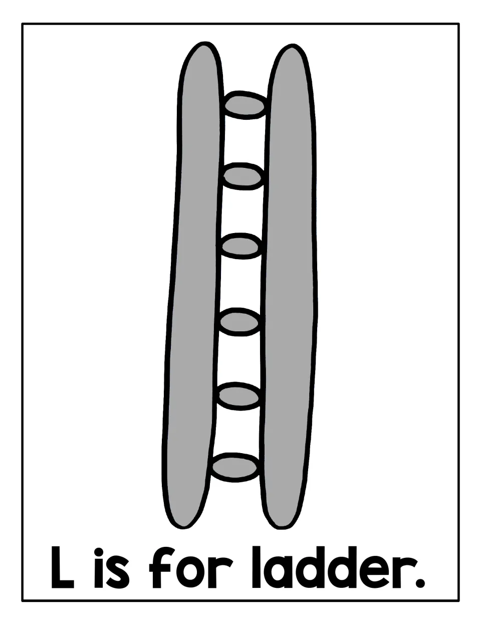 L is for ladder: students roll playdough snakes to fill a gray ladder's two rails and six rungs, linking L to ladder