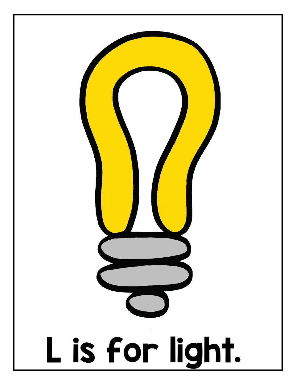 L is for light: students fill a yellow light bulb outline and its gray base with playdough while saying the /l/ sound