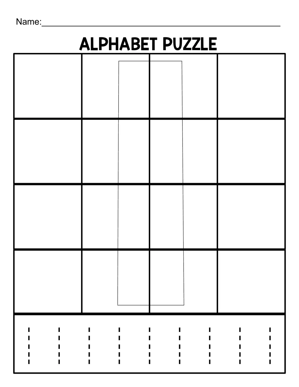 Lowercase l puzzle mat for the 16-piece version, with a large letter guide and nine dotted ls to trace