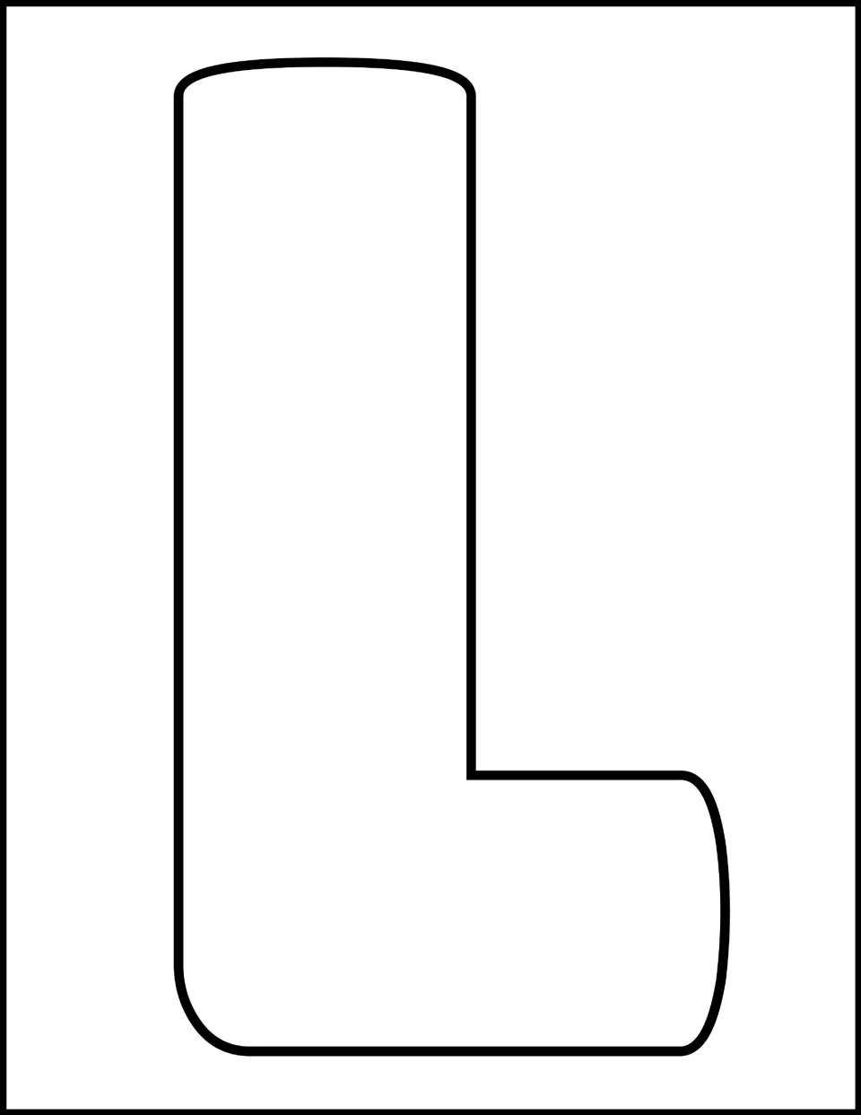 Large bubble uppercase L outline filling the page for students to color or decorate as a letter L craft