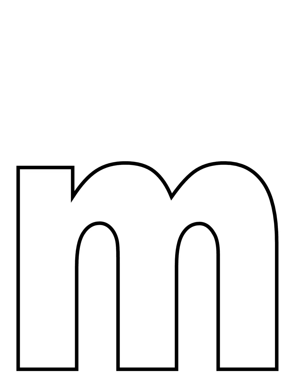 Lowercase m outline in a rounded block font for students to color, fill with collage items or cut out for an alphabet craft