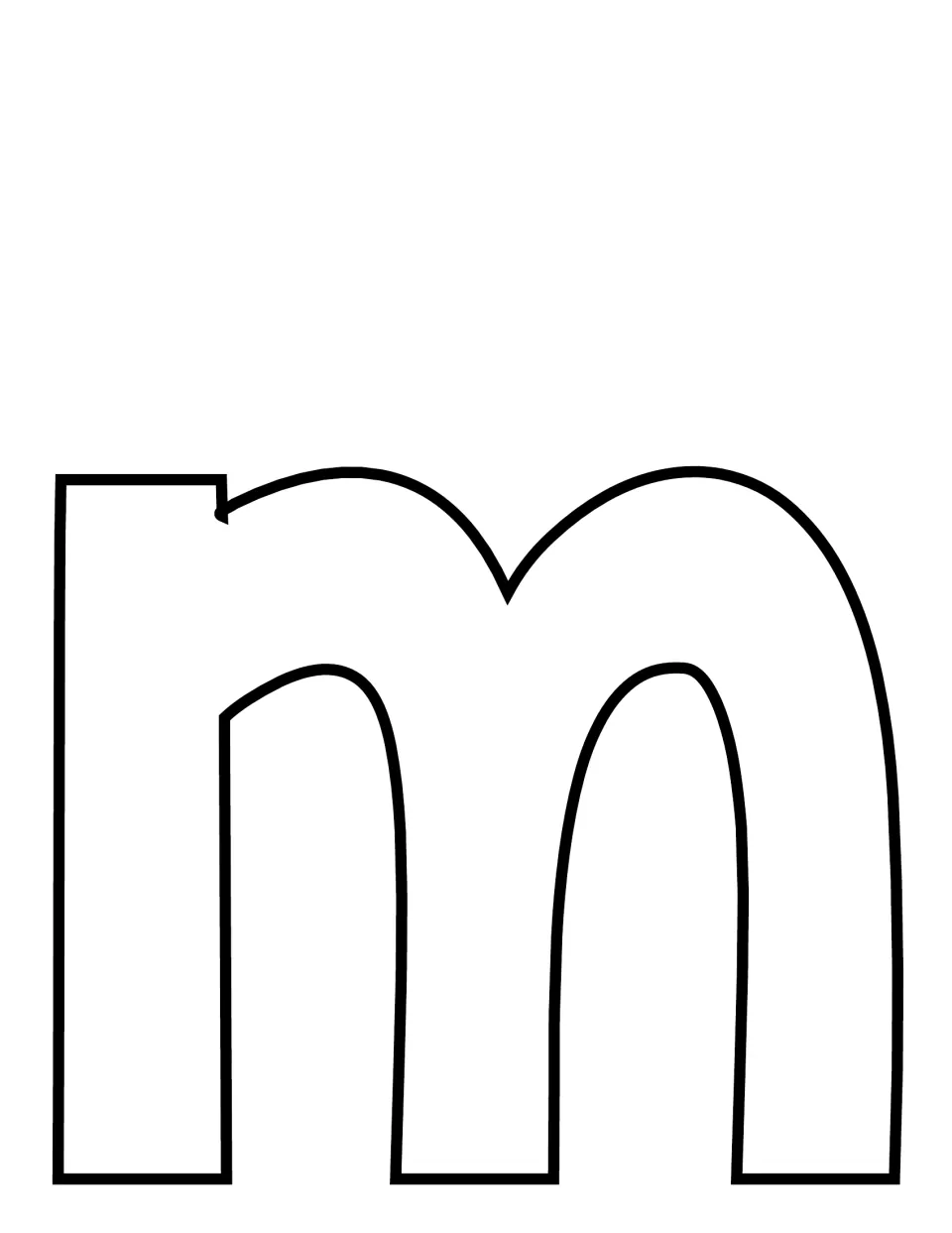 Lowercase m outline in a softer hand-drawn style with curved humps, ready for students to decorate, color or cut out