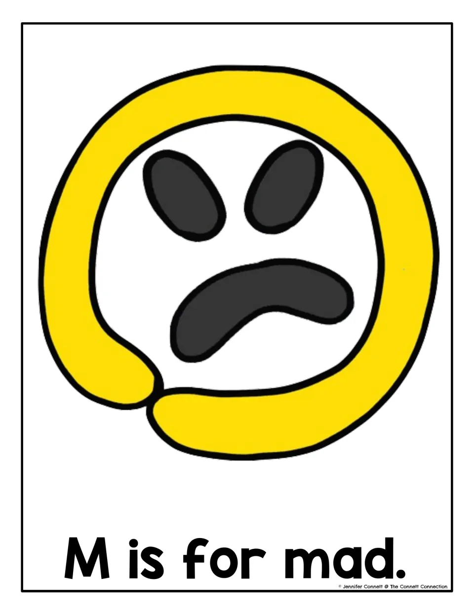 M is for mad: students shape playdough into the eyes and frown of an angry face to connect M with the word mad
