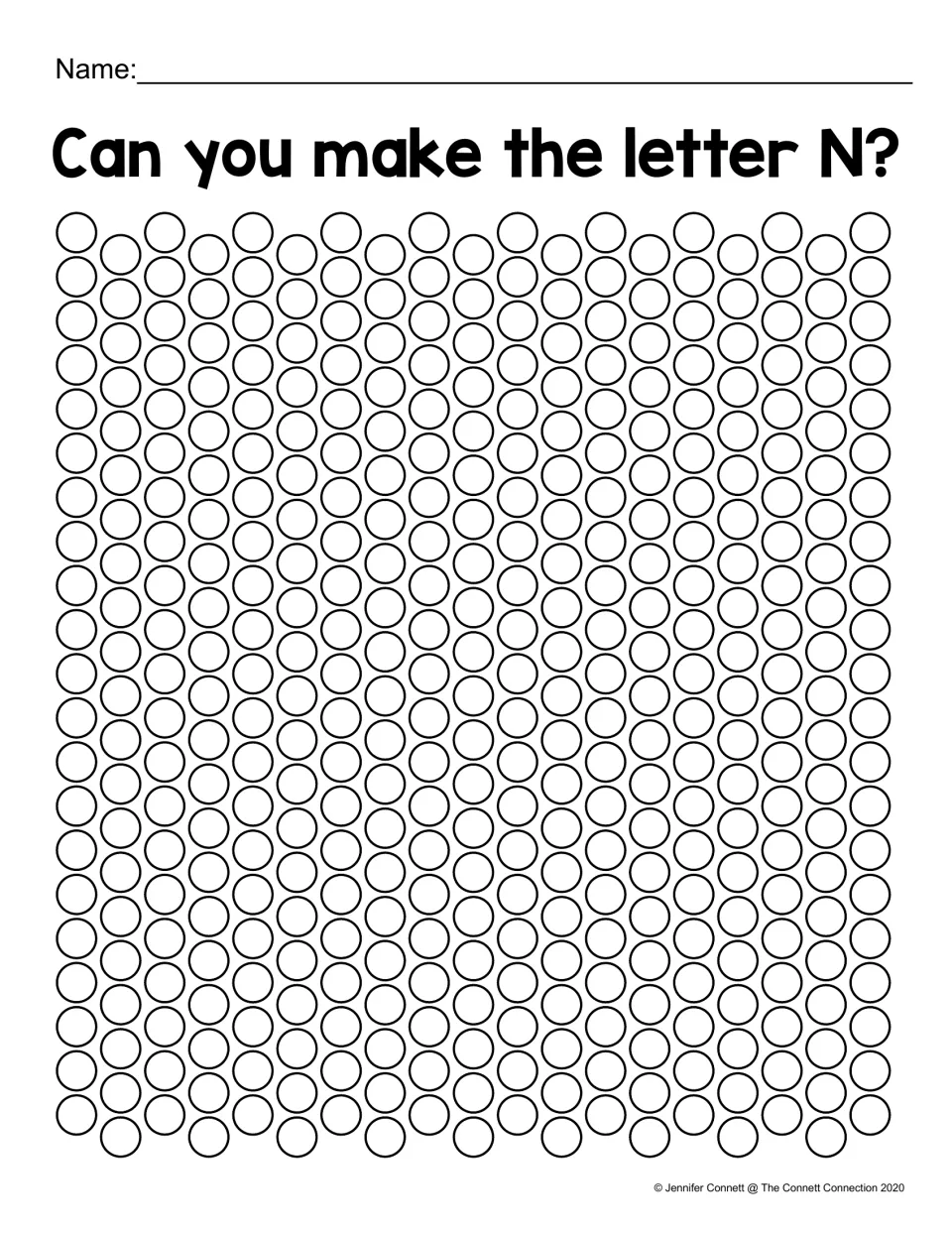 Can you make the letter N? Students dab chosen circles across a field of dots to build their own capital N