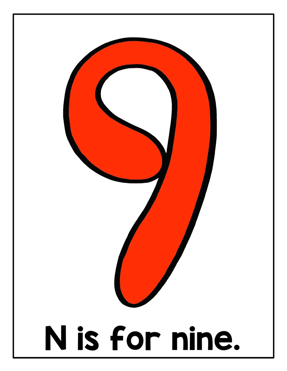Letter N sound mat "N is for nine": students shape playdough over a large red numeral 9 outline to link N to nine