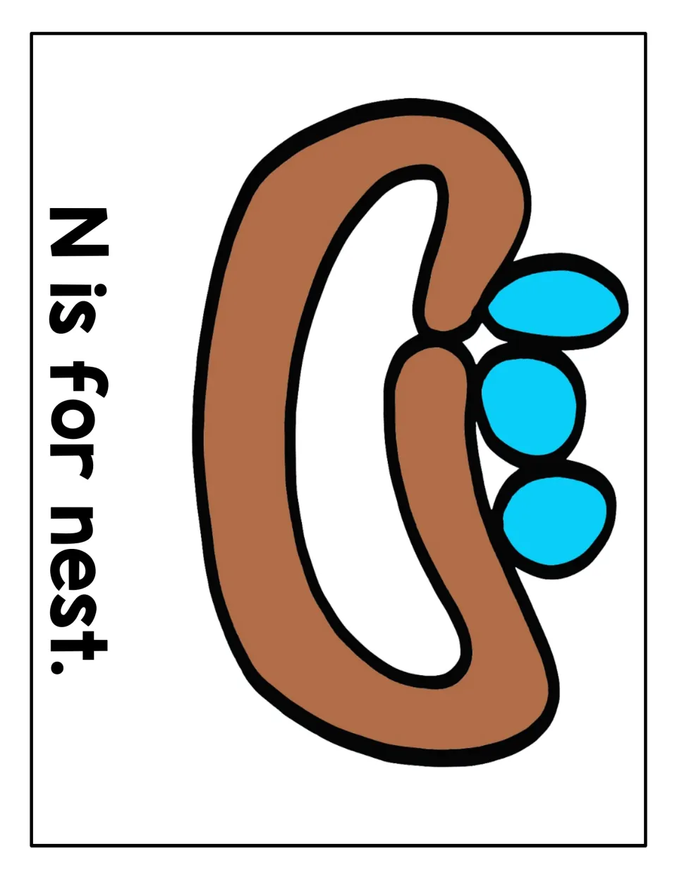 "N is for nest" mat: students fill a brown nest and three blue eggs with playdough to match N with nest