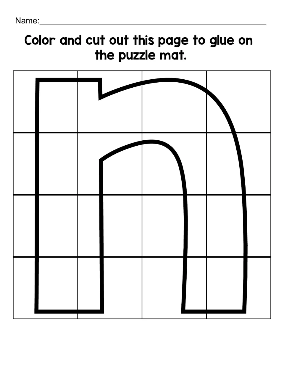 Lowercase n template to color and cut into 16 puzzle pieces, then glue onto the matching letter n mat.