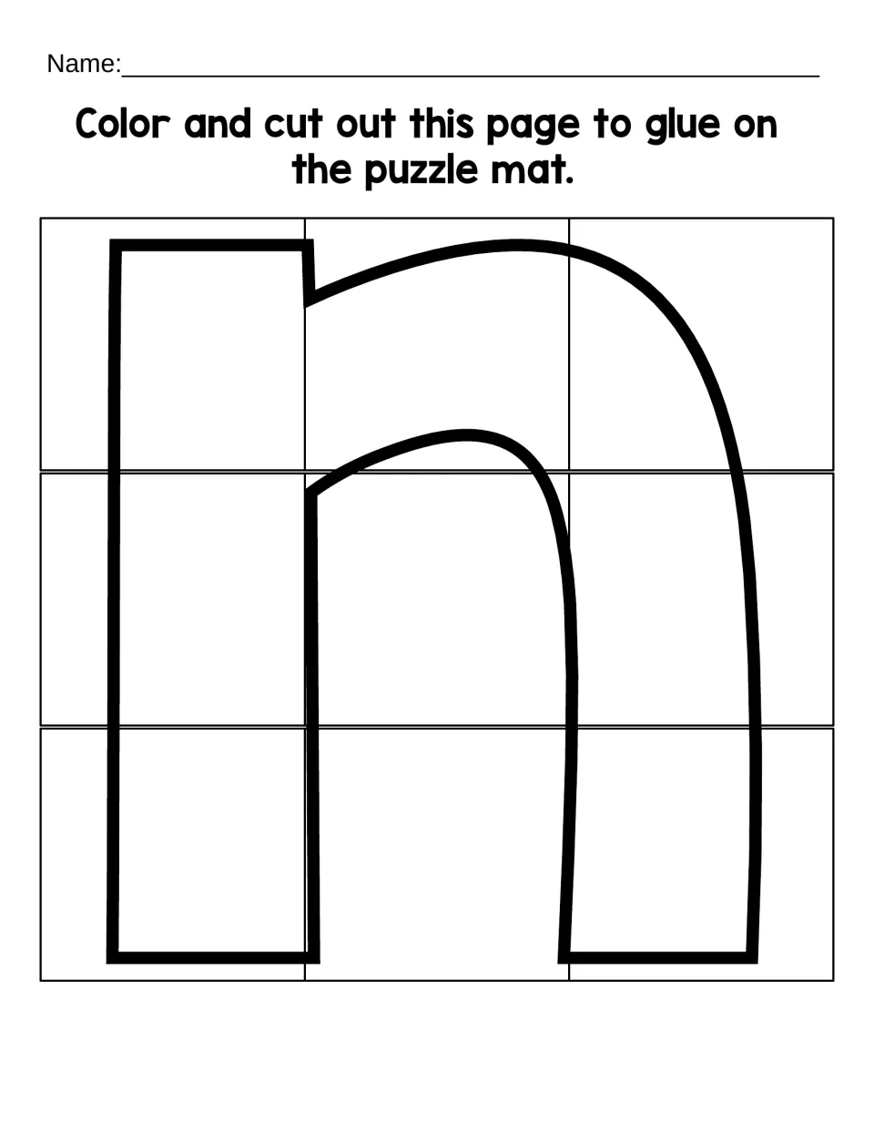 Lowercase n template to color and cut into nine puzzle pieces, then glue onto the matching letter n mat.