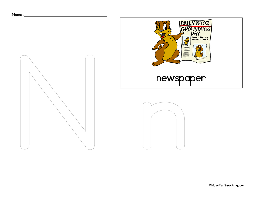 Letter N Tracing Worksheet teaching resource preview