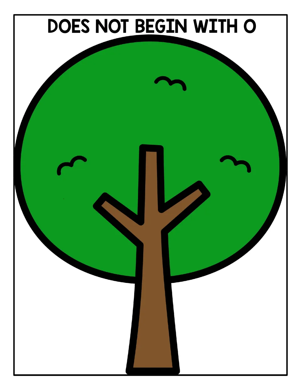 Does Not Begin With O sorting mat: a tree for olive picture cards whose names start with a sound other than O