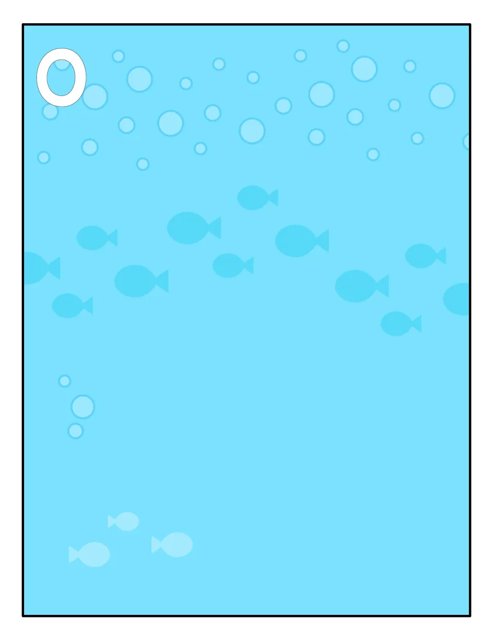 Capital O sorting mat: an ocean scene with bubbles and fish where students place the octopus cards showing O