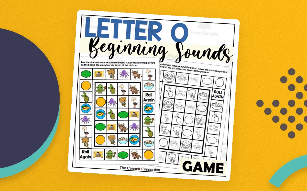 Letter O Beginning Sounds game cover with colorful and black-and-white boards.