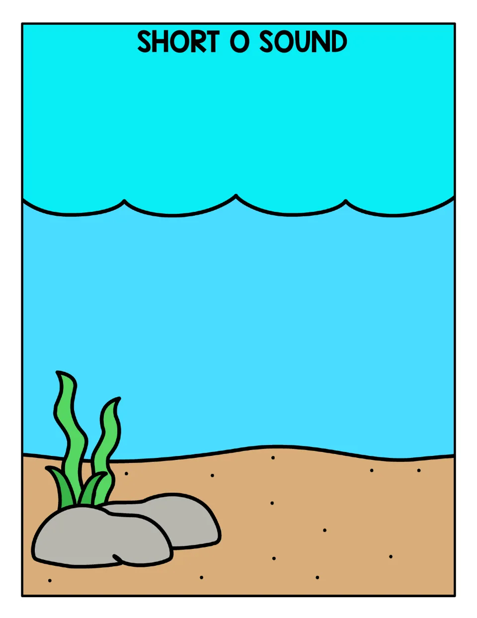 Short O sound sorting mat: an underwater ocean scene where students place picture cards whose names begin with short o