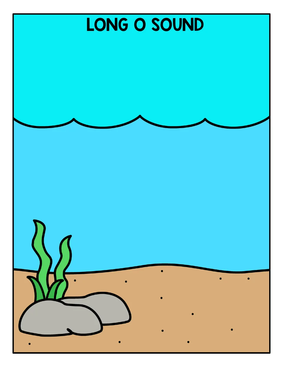 Long O sound sorting mat: ocean scene where students place picture cards that begin with long o, such as oatmeal and ogre