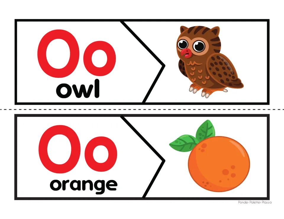 O initial sound matching: students join Oo word pieces for owl and orange to their picture pieces by sound