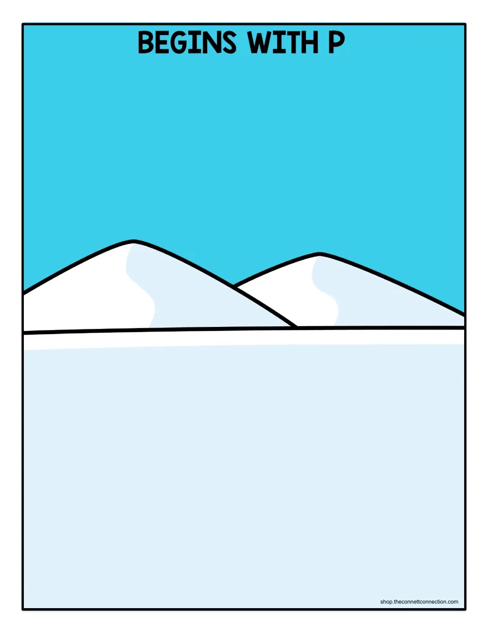 Begins With P sorting mat: students place penguin cards whose pictures start with the /p/ sound on this snowy scene